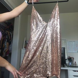 Rose Gold Chain Strap Sequin Bodycon Dress